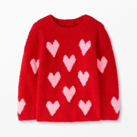 Hanna Andersson Red Valentines Day Sweater Pink Hearts Sz 5 - Picture 1 of 6